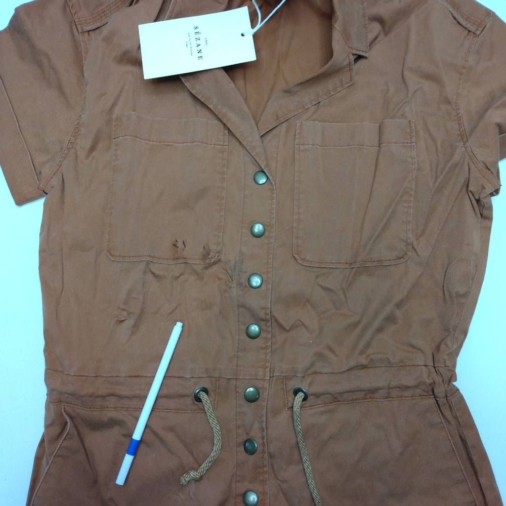 Sezane Brown Short-Sleeve Utility Romper - Picture 5 of 14